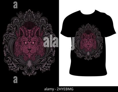 illustration vintage démon chat avec style gravure Illustration de Vecteur