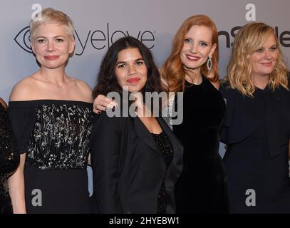 Michelle Williams, America Ferrera et Jessica Chastain à l'InStyle et Warner Bros. Pictures Golden Globes Party tenue à l'Hôtel Beverly Hilton le 7 janvier 2018 à Beverly Hills, CA Banque D'Images