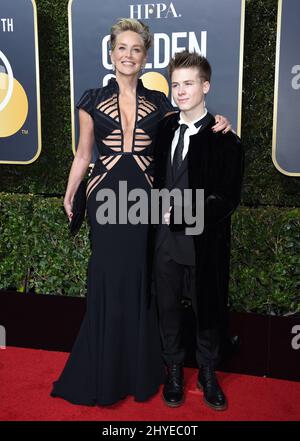 Sharon Stone, Roan Joseph Bronstein lors des Golden Globe Awards 75th qui se sont déroulés à l'hôtel Beverly Hilton le 7 janvier 2018 à Beverly Hills, en Californie Banque D'Images