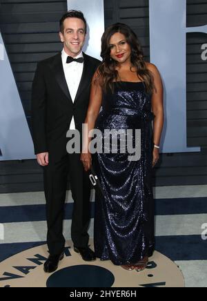 BJ Novak et Mindy Kaling à la Vanity Fair Oscar Party 2018 organisée par Radhika Jones au Wallis Annenberg Center for the Performing Arts le 4 mars 2018 Beverly Hills, ca. Banque D'Images