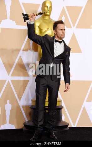 Sam Rockwell dans la salle de presse aux Academy Awards 90th Banque D'Images