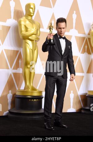 Sam Rockwell dans la salle de presse aux Academy Awards 90th Banque D'Images