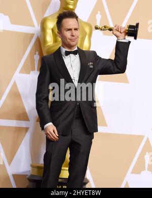 Sam Rockwell dans la salle de presse aux Academy Awards 90th Banque D'Images