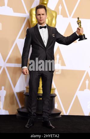 Sam Rockwell dans la salle de presse aux Academy Awards 90th Banque D'Images