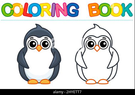 Livre de coloriage animaux de zoo pour enfants. Pingouin drôle dans un style de dessin animé. Tracez les points et coloriez l'image Illustration de Vecteur