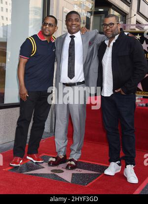 Martin Lawrence, Tracy Morgan et Jordan Peele assistent au dévoilement du Star Tracy Morgan lors du Hollywood Walk of Fame Banque D'Images