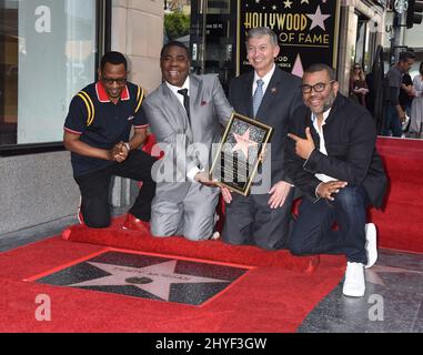 Martin Lawrence, Tracy Morgan, Leron Gubler et Jordan Peele assistant au dévoilement du Star Tracy Morgan lors du Hollywood Walk of Fame Banque D'Images