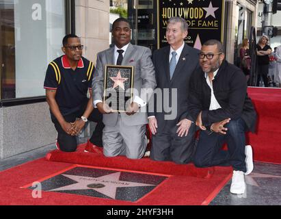 Martin Lawrence, Tracy Morgan, Leron Gubler et Jordan Peele assistant au dévoilement du Star Tracy Morgan lors du Hollywood Walk of Fame Banque D'Images