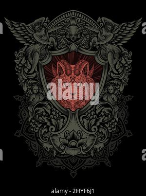 illustration vintage démon chat avec style gravure Illustration de Vecteur