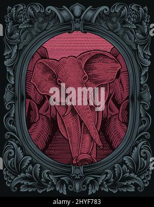 illustration éléphant vintage avec style gravure Illustration de Vecteur