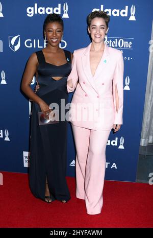 Samira Wiley et Lauren Morelli assistent aux GLAAD Media Awards 29th qui se tiennent au New York Hilton Midtown, États-Unis Banque D'Images