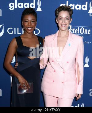 Samira Wiley et Lauren Morelli assistent aux GLAAD Media Awards 29th qui se tiennent au New York Hilton Midtown, États-Unis Banque D'Images