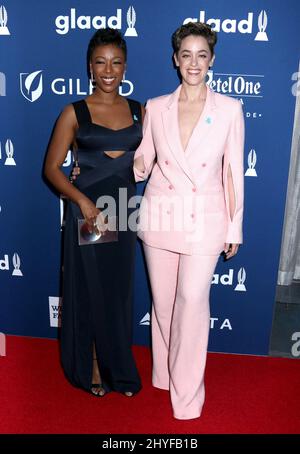 Samira Wiley et Lauren Morelli assistent aux GLAAD Media Awards 29th qui se tiennent au New York Hilton Midtown, États-Unis Banque D'Images