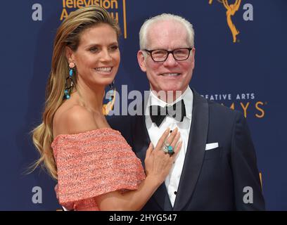 Heidi Klum et Tim Gunn arrivent au Primetime Creative Arts Emmy Awards 70th, qui a eu lieu au Microsoft Theatre L.A. En direct le 9 septembre 2018 à Los Angeles, ca. Banque D'Images