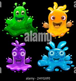 Collection Slime Monsters personnages colorés à paillettes. Liquide drôle extra-plat extraterrestres. Illustration vectorielle Illustration de Vecteur