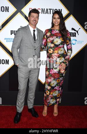 Robin Thicke et April Love Geary assistant au brunch pré Grammy de la nation ROC qui s'est tenu dans une résidence privée à Los Angeles, en Californie Banque D'Images