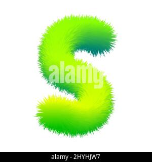 Lettre S fourrure moelleuse, texture décorative alphabet vert majuscule. Conception graphique vectorielle isolée Illustration de Vecteur