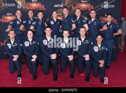 Les Thunderbirds de la United States Air Force à la première mondiale de « Captain Marvel » qui s'est tenue au théâtre El Capitan le 4 mars 2019 à Hollywood, en Californie. Banque D'Images