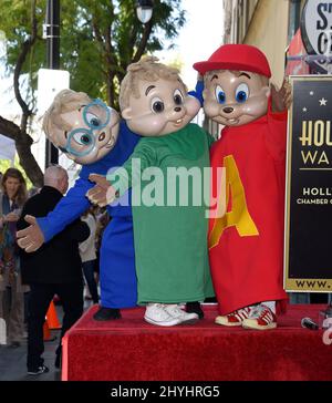 Alvin, Simon et Théodore des Chipmunks à la cérémonie des étoiles Alvin et Chipmunks tenue sur le Hollywood Walk of Fame Banque D'Images