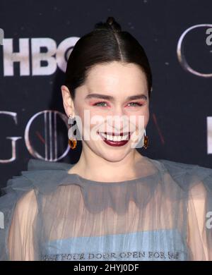 Emilia Clarke assistera à la première mondiale de la dernière saison du « Game of Thrones » qui s'est tenue au radio City Music Hall le 3 avril 2019 à New York, NY Banque D'Images