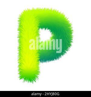 Lettre P fourrure moelleuse, texture décorative alphabet vert majuscule. Conception graphique vectorielle isolée Illustration de Vecteur