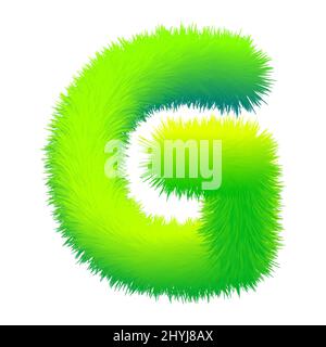 Lettre G fourrure moelleuse, texture décorative alphabet vert majuscule. Conception graphique vectorielle isolée Illustration de Vecteur