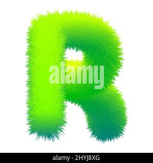 Lettre R fourrure moelleuse, texture décorative alphabet vert majuscule. Conception graphique vectorielle isolée Illustration de Vecteur