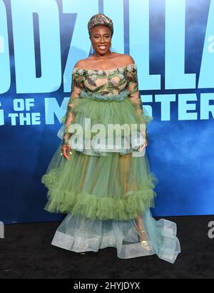 Aisha Hinds arrivant à la « Godzilla: Roi des Monstres » Banque D'Images