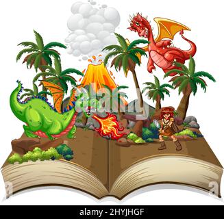 Livre avec illustration dragon Fighting Knight Illustration de Vecteur