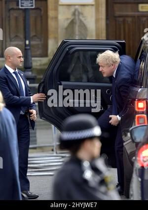 Le Premier ministre britannique Boris Johnson arrive au Commonwealth Service à Westminster Abbey, Londres, le 14th mars 2022. Banque D'Images