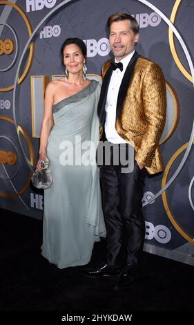 Nikolaj Coster-Waldau et Nukaaka Coster-Waldau ont assisté à la fête de l'Emmy de 2019 organisée au Pacific Design Center de Los Angeles, en Californie Banque D'Images