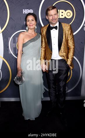 Nikolaj Coster-Waldau et Nukaaka Coster-Waldau ont assisté à la fête de l'Emmy de 2019 organisée au Pacific Design Center de Los Angeles, en Californie Banque D'Images