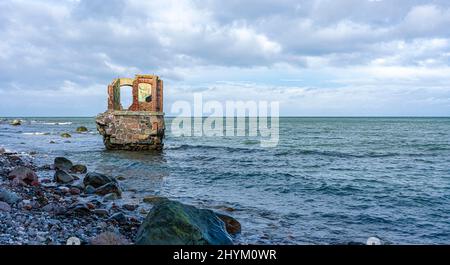 L'ancienne maison de jauge de marée au Cap Arkona sur l'île de Ruegen, Mecklembourg-Poméranie occidentale, Allemagne Banque D'Images