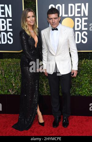Antonio Banderas et Nicole Kimpel au Golden Globe Awards 77th qui s'est tenu à l'hôtel Beverly Hilton le 5 janvier 2020 à Beverly Hills, Los Angeles. Banque D'Images