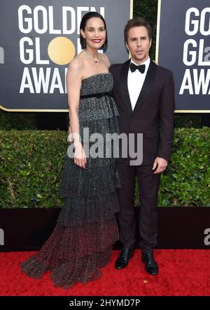 Leslie Bibb et Sam Rockwell au Golden Globe Awards 77th qui s'est tenu à l'hôtel Beverly Hilton le 5 janvier 2020 à Beverly Hills, Los Angeles. Banque D'Images