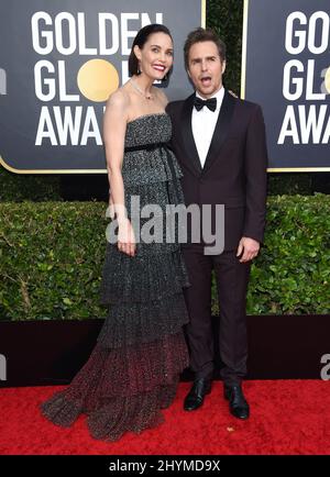 Leslie Bibb et Sam Rockwell au Golden Globe Awards 77th qui s'est tenu à l'hôtel Beverly Hilton le 5 janvier 2020 à Beverly Hills, Los Angeles. Banque D'Images