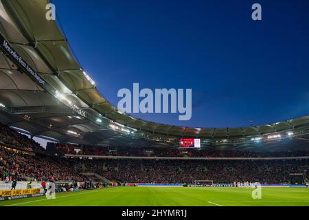 Présentation du stade, heure bleue, Mercedes-Benz Arena, Stuttgart, Bade-Wurtemberg, Allemagne Banque D'Images