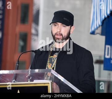 Eminem est rejointe par Eminem lors de sa cérémonie du Hollywood Walk of Fame le 30 janvier 2020 à Hollywood, Californie. Banque D'Images