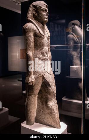 Statue inachevée d'un pharaon ptoléméen, basalte, dynastie ptoléméen, 305-30 av. J.-C., peut-être d'Athribis, Égypte, collection du British Museum Banque D'Images