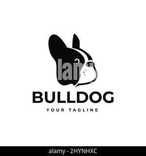 Le logo noir de la tête de chien Bulldog fait face à la vue latérale Illustration de Vecteur