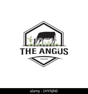 Rétro vintage HEXAGON logo Angus Emblem Label Livestock design région de l'Ouest Illustration de Vecteur