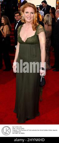 La duchesse de York assiste aux Golden Globe Awards 62nd à Hollywood. Photo : presse britannique Banque D'Images