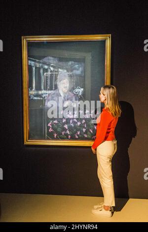 Londres Royaume-Uni 15 mars 2022 la première image d’un pape hurlant, présentée pour la première fois en public par Francis Bacon, peut être vue à la galerie Gagosienne de Londres. L'image papale, connue sous le nom de Paysage avec le Pape/dictateur, sera exposée à la galerie de la rue Davies à Mayfair du 15 mars au 23 avril. Crédit : Paul Quezada-Neiman/Alay Live News Banque D'Images