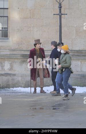 Timothée Chalamet filmant Womka à Oxford (photo Jack Ludlam) Banque D'Images