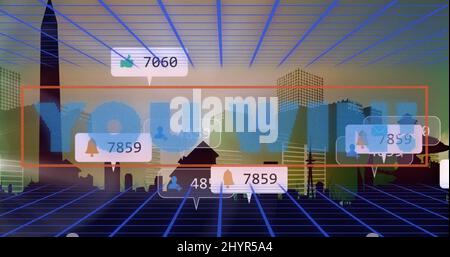 Image de vous gagnez du texte et des chiffres qui croissent sur le paysage urbain Banque D'Images