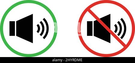 Icône d'autorisation de volume et d'interdiction de volume définie. Son et Muet. Vecteur modifiable. Illustration de Vecteur
