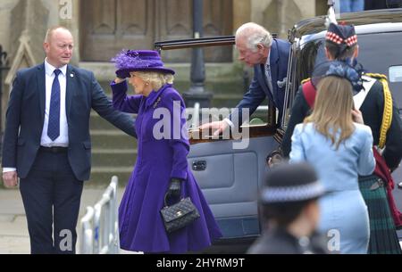 Prince Charles et Camilla / duc et duchesse de Cornwall arrivant pour le Commonwealth Service à Westminster Abbey, Londres, 14th mars 2022. Banque D'Images