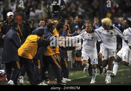 David Beckham joue pour LA Galaxy au Home Depot Center de Los Angeles. Banque D'Images