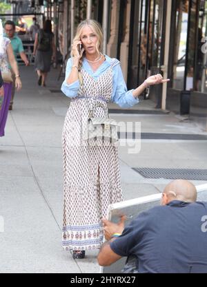 Sarah Jessica Parker filmant « et comme ça... » dans l'Upper West Side le 27 juillet 2021 à New York, NY Banque D'Images