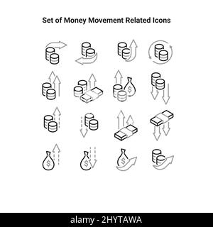 Ensemble simple d'icônes vectorielles liées au mouvement de l'argent. Contient des icônes telles que profit, Cash back, gain, Loose et plus encore. Illustration de Vecteur